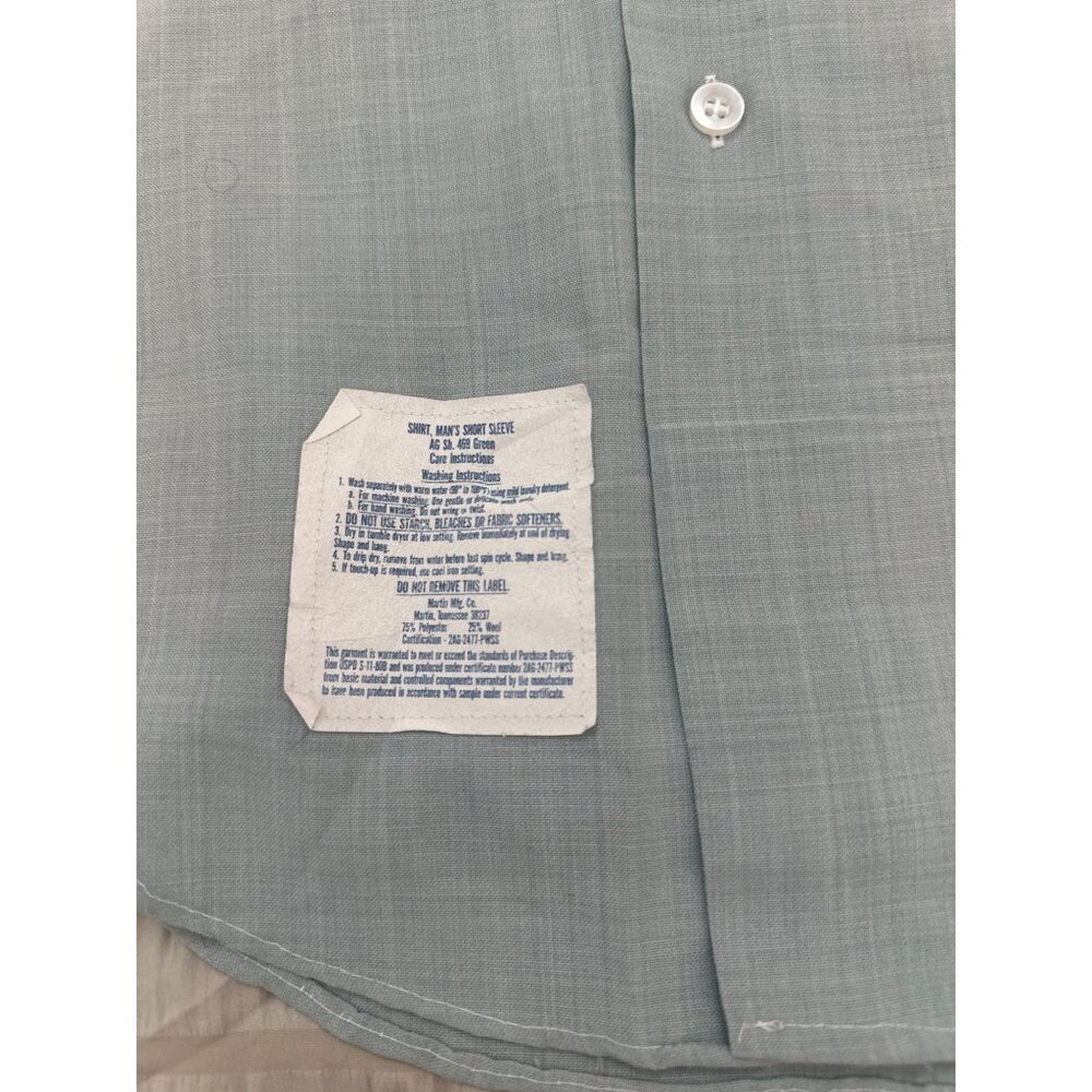 Vintage Men's FLYING CROSS Uniform Shirt - Green Short Sleeve Size Small 10 1/2 - Picture 7 of 11